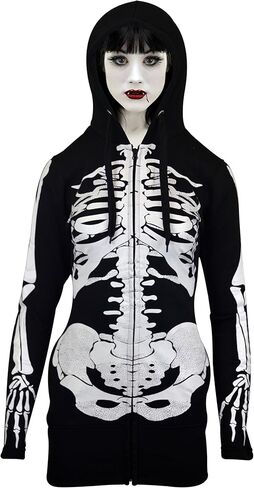 Skylinewears Women's Full-Zip Hoodie with Skeleton Skull Print Oversized Gothic Sweatshirt for Halloween Costume in Saudi Arabia