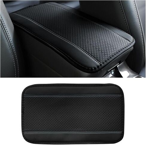Car Armrest Seat Box Cover, Comfortable Leather Automotive Center Console Cushion Pad, Soft Waterproof Vehicle Arm Rest Protector Mat Accessories, Universal for RV, SUV, Truck (Black/Blue) in Saudi Arabia