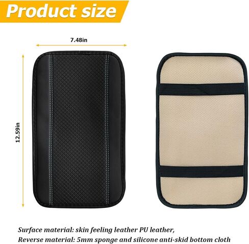 Car Armrest Seat Box Cover, Comfortable Leather Automotive Center Console Cushion Pad, Soft Waterproof Vehicle Arm Rest Protector Mat Accessories, Universal for RV, SUV, Truck (Black/Blue) in Saudi Arabia