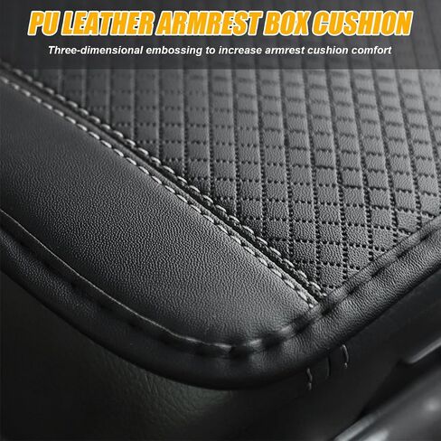 Car Armrest Seat Box Cover, Comfortable Leather Automotive Center Console Cushion Pad, Soft Waterproof Vehicle Arm Rest Protector Mat Accessories, Universal for RV, SUV, Truck (Black/Blue) in Saudi Arabia