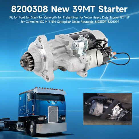 Areyourshop Starter Motor 8200308 39MT for Caterpillar 8MJ5439M, KW0779 for Cummins M970979, for Freightliner Columbia, for Peterbilt 379, for Volvo VNL, 8200289 8201079 for Kenworth T800/W900 in Saudi Arabia