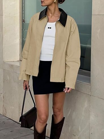 Cicy Bell Womens Oversized Fall Jackets Casual Lightweight Zip Up Cotton Canvas Light Barn Coats 2025 Winter Outfits in Saudi Arabia