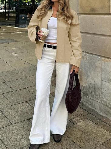 Cicy Bell Womens Oversized Fall Jackets Casual Lightweight Zip Up Cotton Canvas Light Barn Coats 2025 Winter Outfits in Saudi Arabia