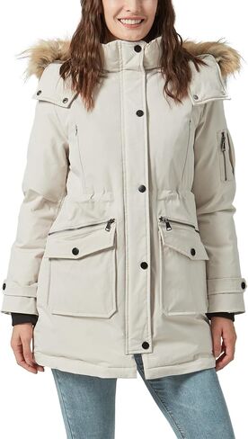 Women's Thicken Puffer Coat Winter Removable Fur Hood Parka Jacket with Pockets in Kuwait