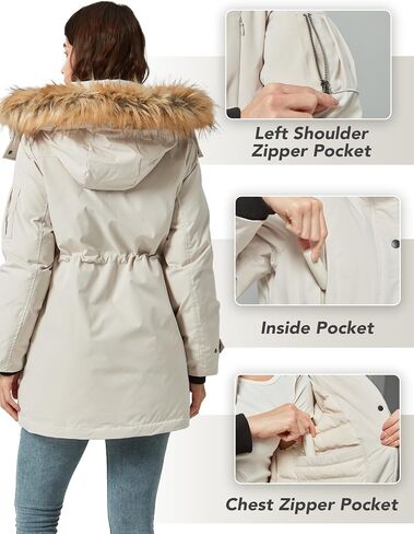 Women's Thicken Puffer Coat Winter Removable Fur Hood Parka Jacket with Pockets in Kuwait