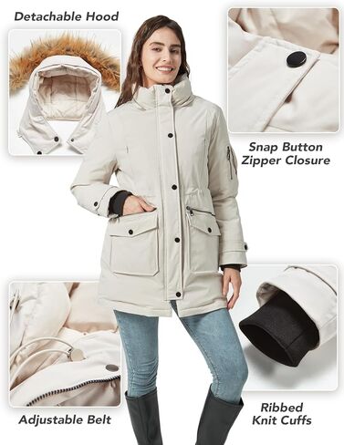 Women's Thicken Puffer Coat Winter Removable Fur Hood Parka Jacket with Pockets in Kuwait