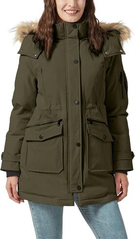 Women's Thicken Puffer Coat Winter Removable Fur Hood Parka Jacket with Pockets in Kuwait