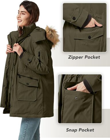 Women's Thicken Puffer Coat Winter Removable Fur Hood Parka Jacket with Pockets in Kuwait
