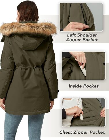Women's Thicken Puffer Coat Winter Removable Fur Hood Parka Jacket with Pockets in Kuwait
