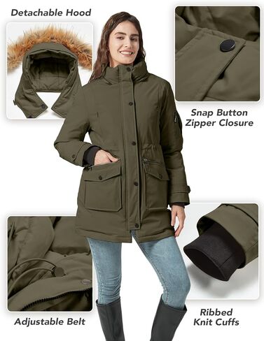 Women's Thicken Puffer Coat Winter Removable Fur Hood Parka Jacket with Pockets in Kuwait
