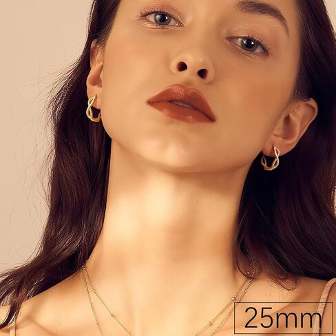 أقراط ذهبية عيار 14 قيراط للنساء أقراط دائرية ذهبية للنساء حلق ملتوي للنساء مع مكعب زركونيا خفيف الوزن حلق للنساء 20/25/30/40/50 مم in Kuwait
