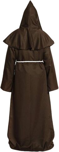 زي الراهب الراهب من ALIZIWAY، رداء بقلنسوة للكاهن للبالغين، عباءة كوسبلاي، أزياء الهالوين مع قلادة متقاطعة وحزام حبل in Kuwait