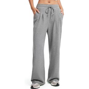 سراويل عمل نسائية واسعة الساق من SUUKSESS، سراويل عالية الخصر برباط وافل متماسكة in Kuwait