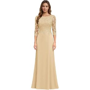 Mother of The Bride Dresses for Wedding-Boat Neck Lace Appliques Chiffon with 3/4 Sleeves Floor Length 2025 in Saudi Arabia