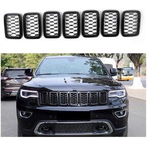 Front Grille Honeycomb Grill Inserts Fits For Jeep Grand Cherokee 2017 2018 2019 2020 2021 7 PCS Black in Saudi Arabia