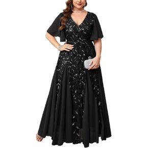 ZOMVA Plus Size 0X-4X Sequin Embroidery Formal Long Dress Glitter V-Neck A Line Prom Dress Wedding Evening Gown in Kuwait