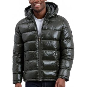 Michael Kors mens Shine Hooded Puffer Jacket, Heavy Winter Jackets for Men, Water Resistant in Saudi Arabia