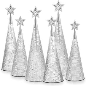 WDHODEC Red Gold Silver Glass Christmas Trees Set of 3, 17" 15" 13" Small Tabletop Christmas Tree Handmade Disco Decor for Xmas Table Party Decoration in Kuwait