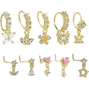 10 قطع من حلقات الأنف المتدلية للنساء 20 جم على شكل حرف L وحلقات أنف متدلية لطيفة مع سحر تشيكوسلوفاكيا الهندية ثقب المجوهرات الغضروف للنساء in Kuwait