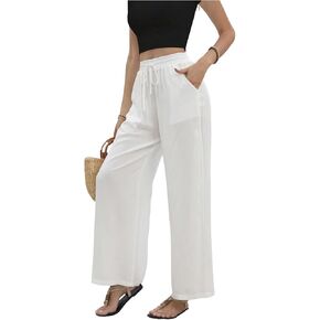 SHENHE Women's Wide Leg Palazzo Pants Drawstring Elastic Beach Vacation Travel Loose Trousers in Saudi Arabia