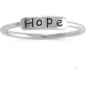 SILVERCLOSEOUT خاتم من الفضة الإسترليني مطلي بالروديوم للسيدات رفيع وقابل للتكديس على شكل كلمة ملهمة (مقاس 4-11) in Kuwait