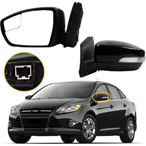 Dasbecan 5Pins Driver Side Mirror Compatible with 2012-2014 Ford Focus Left Rearview Mirror w/Blind Spot, Manual Folding, Power Glass and Turn Signal Glossy Black Paint in Kuwait