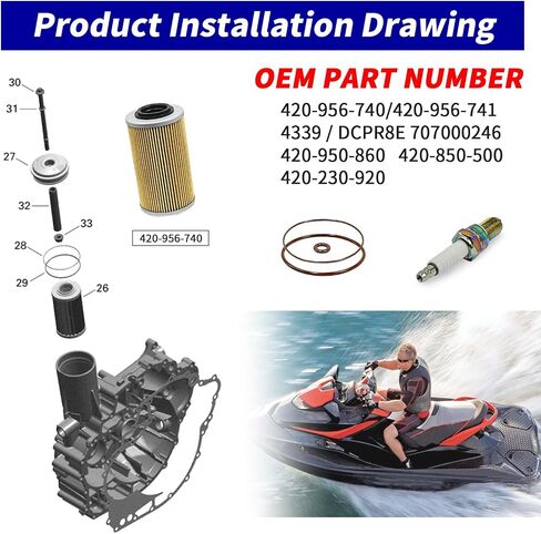 طقم استبدال فلتر الزيت لـ Sea-Doo GTI GTR GTX RXP RXT X Wake Pro 4TEC/130/150/155/215/230/250/255/260 مع قابس شرارة على شكل حلقة O in Saudi Arabia