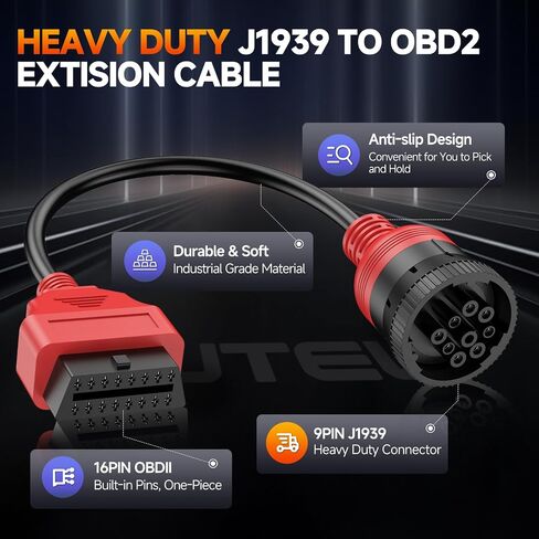 2025 محول Autel Green Type 2 J1939 ذكر إلى 16Pin أنثى obd2، 16Pin إلى 9Pin J1939 منفذ obd، كابل تمديد 30 سم in Saudi Arabia
