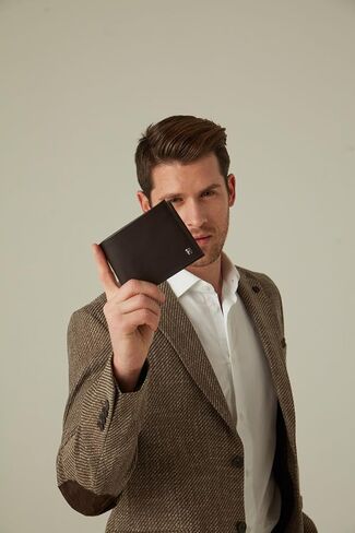 Wallet for Men, Slim Minimalist RFID Full Grain Leather, Handcrafted Bifold, 6 Card Slots, Gift Box Pouch, Christmas Birthday, Navy Blue in Kuwait