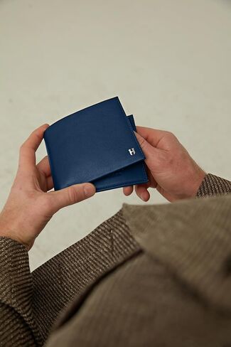 Wallet for Men, Slim Minimalist RFID Full Grain Leather, Handcrafted Bifold, 6 Card Slots, Gift Box Pouch, Christmas Birthday, Navy Blue in Kuwait