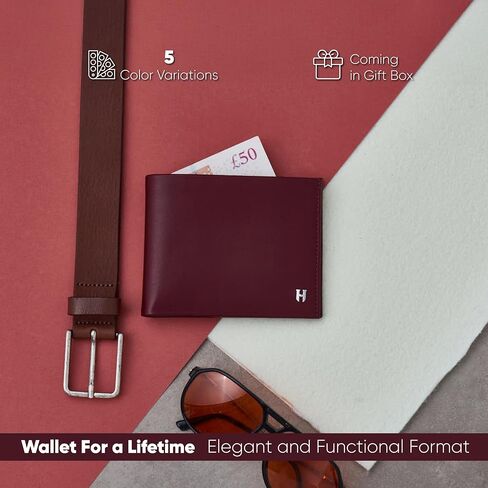 Wallet for Men, Slim Minimalist RFID Full Grain Leather, Handcrafted Bifold, 6 Card Slots, Gift Box Pouch, Christmas Birthday, Navy Blue in Kuwait
