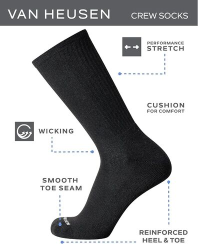 Van Heusen Mens Crew Socks - 5 Pack Performance Cushion Comfort Breathable Athletic Socks for Men (Size: 6-12.5) in Saudi Arabia