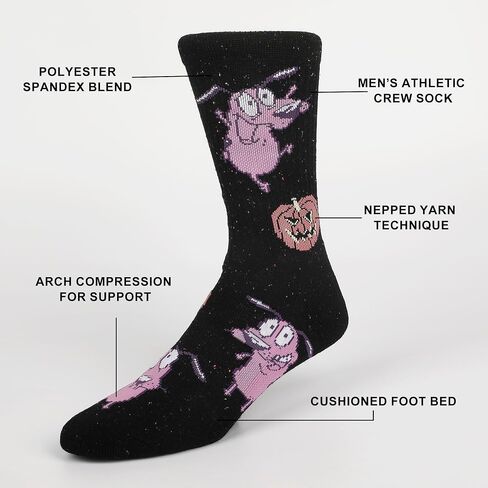 Bioworld Courage The Cowardly Dog Mixed Character Art Pumpkin AOP Mens Athletic Crew Socks in Saudi Arabia