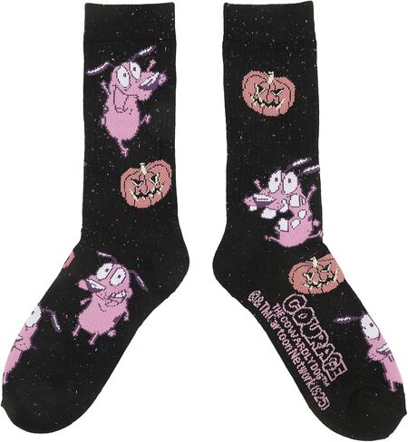 Bioworld Courage The Cowardly Dog Mixed Character Art Pumpkin AOP Mens Athletic Crew Socks in Saudi Arabia
