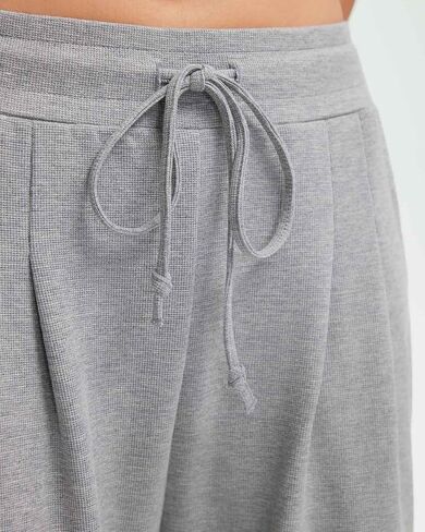 سراويل عمل نسائية واسعة الساق من SUUKSESS، سراويل عالية الخصر برباط وافل متماسكة in Kuwait