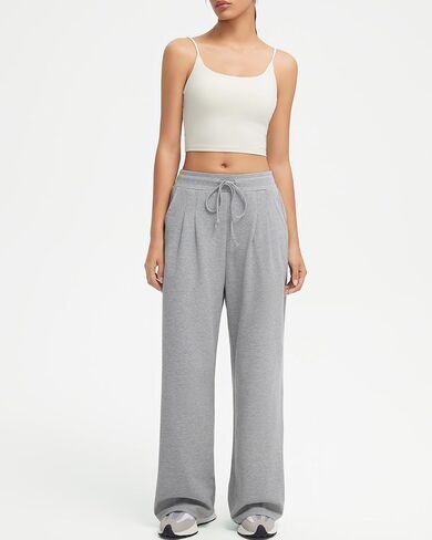 سراويل عمل نسائية واسعة الساق من SUUKSESS، سراويل عالية الخصر برباط وافل متماسكة in Kuwait