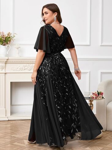 ZOMVA Plus Size 0X-4X Sequin Embroidery Formal Long Dress Glitter V-Neck A Line Prom Dress Wedding Evening Gown in Kuwait