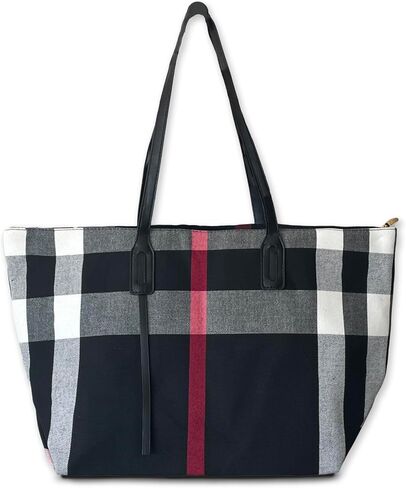 Plaid Canvas Tote Shoulder Bag, Large Capacity Handbag for Women in Saudi Arabia