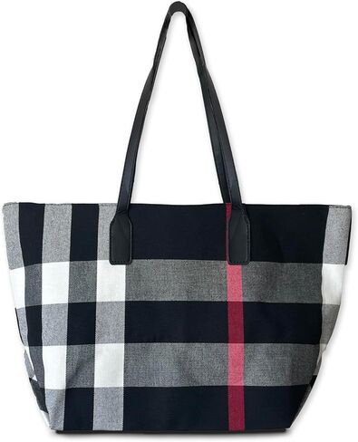 Plaid Canvas Tote Shoulder Bag, Large Capacity Handbag for Women in Saudi Arabia
