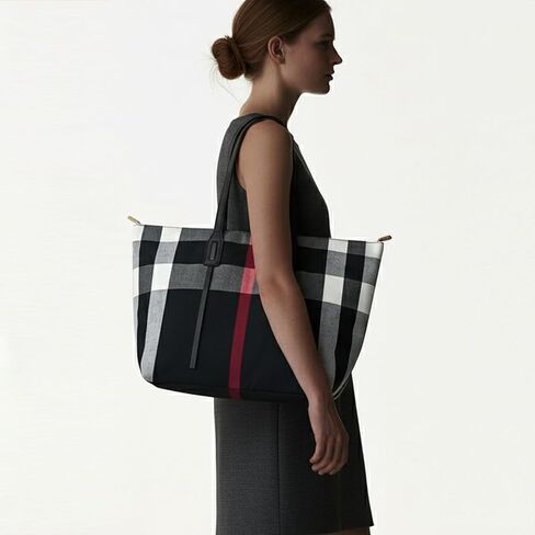 Plaid Canvas Tote Shoulder Bag, Large Capacity Handbag for Women in Saudi Arabia