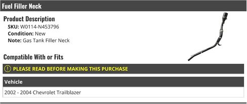 Fuel Filler Neck - Compatible with 2002-2004 Chevy Trailblazer (W0114-N453796) in Saudi Arabia