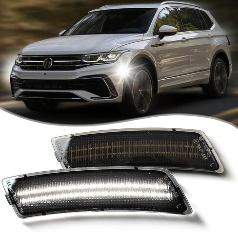 مجموعة مصابيح LED للحاجز الأمامي LED لسيارة Volkswagen Tiguan 2018-2024 / لسيارة Volkswagen Beetle 2012-2019، OEM 5C5945072A / 5C5945071A، مصابيح علامة جانبية للعدسة المدخنة، قطعتان (مدخنة) in Saudi Arabia