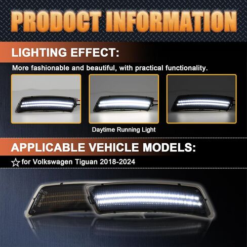 مجموعة مصابيح LED للحاجز الأمامي LED لسيارة Volkswagen Tiguan 2018-2024 / لسيارة Volkswagen Beetle 2012-2019، OEM 5C5945072A / 5C5945071A، مصابيح علامة جانبية للعدسة المدخنة، قطعتان (مدخنة) in Saudi Arabia