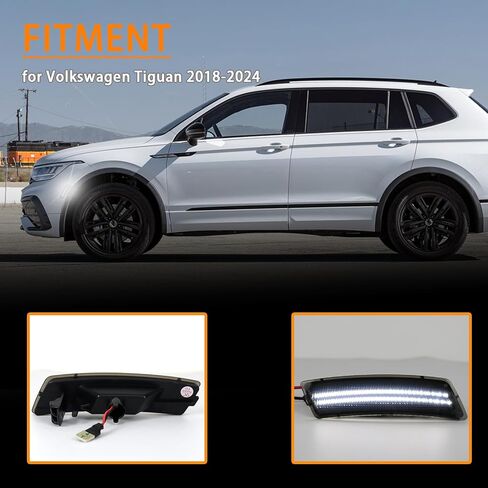 مجموعة مصابيح LED للحاجز الأمامي LED لسيارة Volkswagen Tiguan 2018-2024 / لسيارة Volkswagen Beetle 2012-2019، OEM 5C5945072A / 5C5945071A، مصابيح علامة جانبية للعدسة المدخنة، قطعتان (مدخنة) in Saudi Arabia