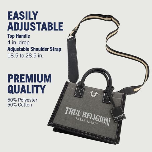 True Religion Women's Tote Bag, Medium Travel Purse Handbag with Adjustable Shoulder Strap and Horseshoe Logo, Grey in Saudi Arabia