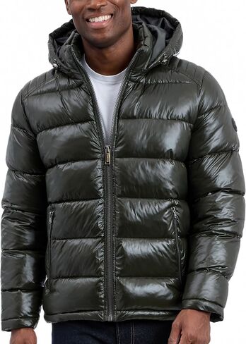 Michael Kors mens Shine Hooded Puffer Jacket, Heavy Winter Jackets for Men, Water Resistant in Saudi Arabia
