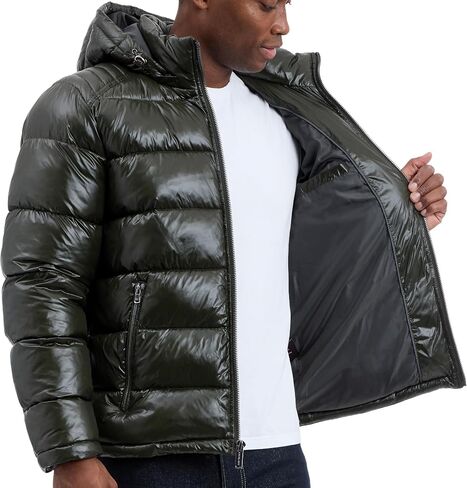 Michael Kors mens Shine Hooded Puffer Jacket, Heavy Winter Jackets for Men, Water Resistant in Saudi Arabia