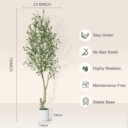 GarveeHome Faux Olive Tree 6ft, Olive Trees Artificial Indoor with White Planter, Artificial Silk Plants with Green Leaves and Big Fruits for Home Office DéCor Living Room Bedroom Stairs Foyer,2 Pack in Saudi Arabia