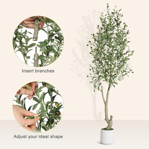 GarveeHome Faux Olive Tree 6ft, Olive Trees Artificial Indoor with White Planter, Artificial Silk Plants with Green Leaves and Big Fruits for Home Office DéCor Living Room Bedroom Stairs Foyer,2 Pack in Saudi Arabia