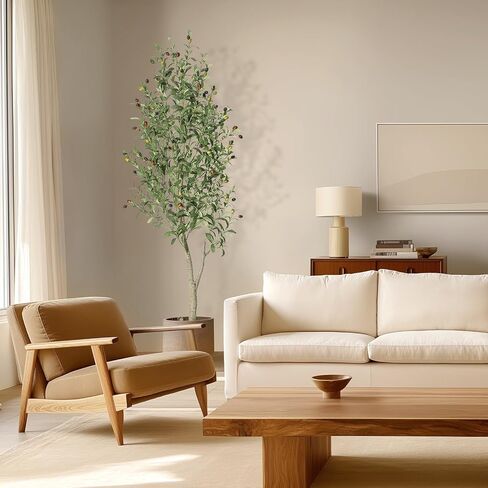 GarveeHome Faux Olive Tree 6ft, Olive Trees Artificial Indoor with White Planter, Artificial Silk Plants with Green Leaves and Big Fruits for Home Office DéCor Living Room Bedroom Stairs Foyer,2 Pack in Saudi Arabia